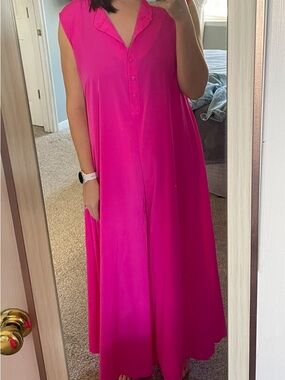 BUCKETLIST Sleeveless Maxi Shirt Dress in Fuchsia